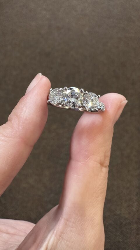 Custom Made Platinum Hand Engraved 1.98 Cttw Round Brilliant Cut Diamond Ring