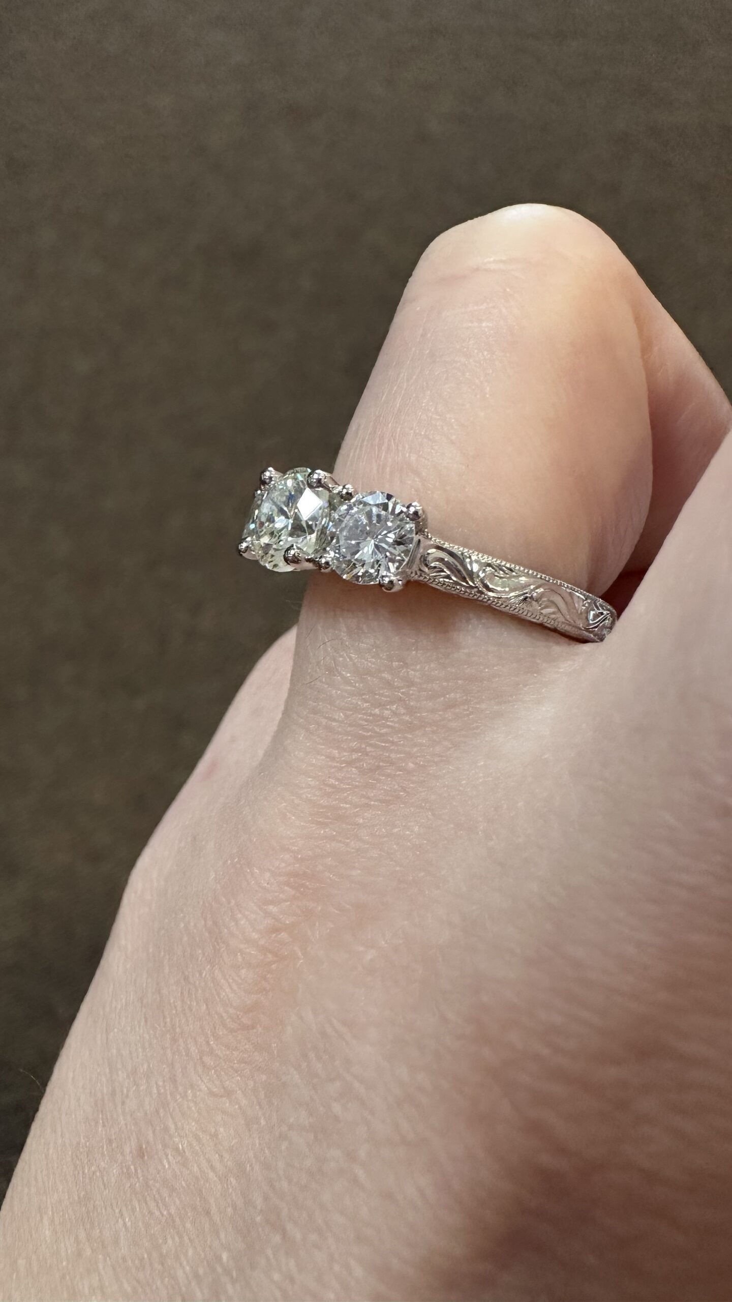 Custom Made Platinum Hand Engraved 1.98 Cttw Round Brilliant Cut Diamond Ring - Image 14