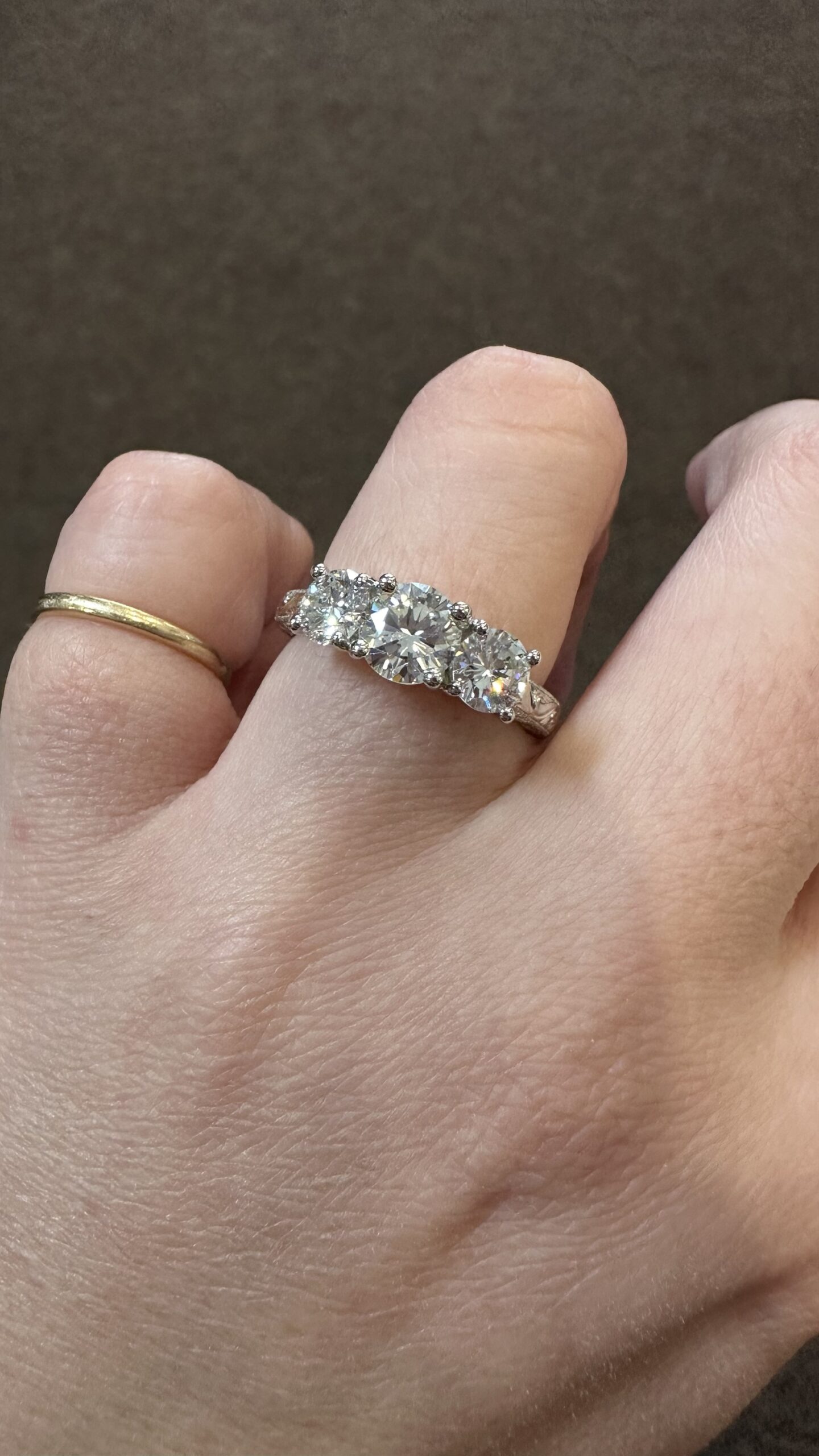 Custom Made Platinum Hand Engraved 1.98 Cttw Round Brilliant Cut Diamond Ring - Image 15