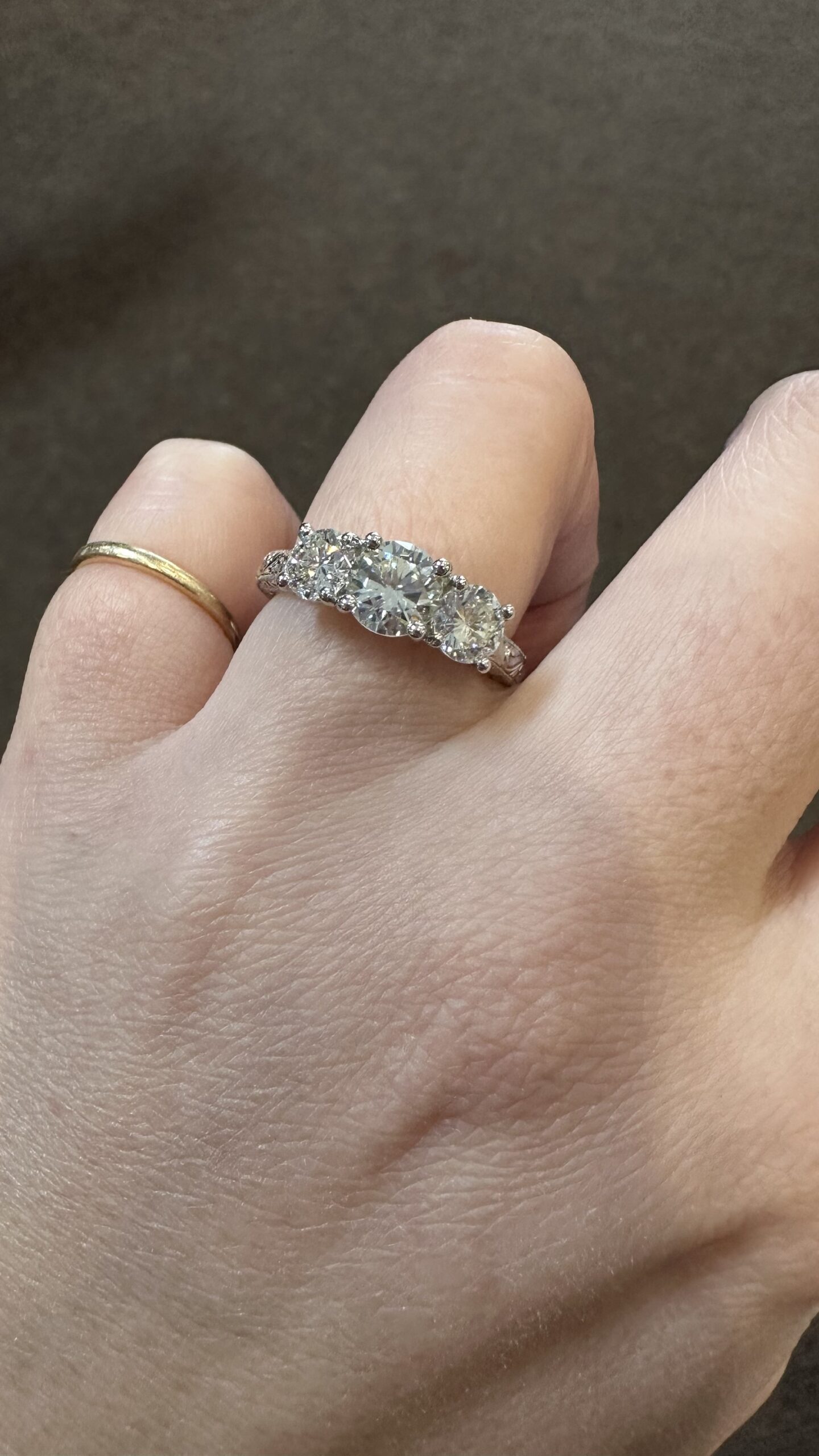 Custom Made Platinum Hand Engraved 1.98 Cttw Round Brilliant Cut Diamond Ring - Image 16