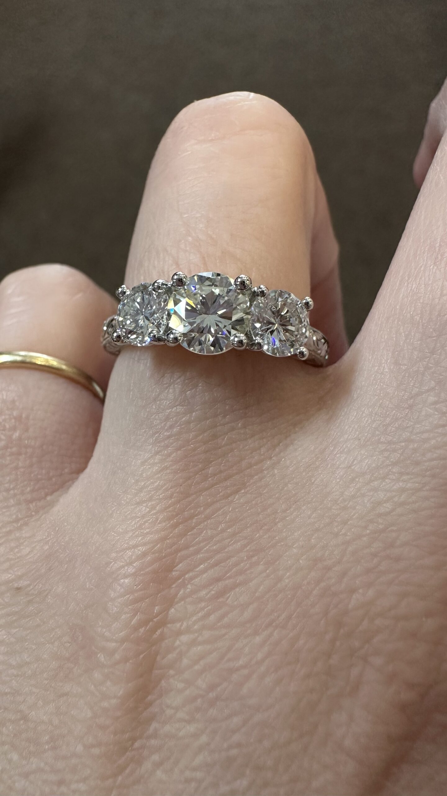 Custom Made Platinum Hand Engraved 1.98 Cttw Round Brilliant Cut Diamond Ring - Image 17