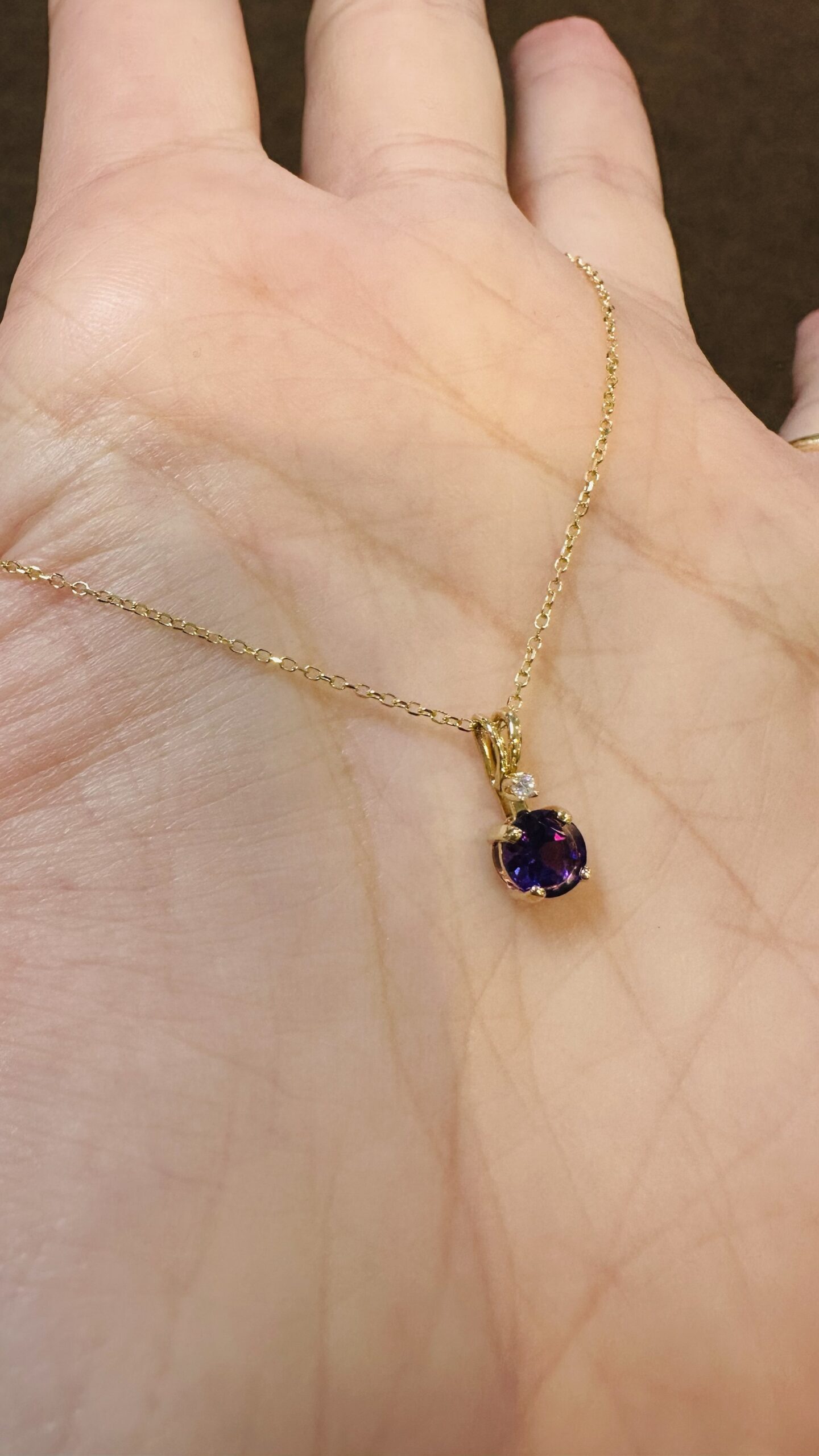 14k Yellow Gold Genuine 5 MM Amethyst & Diamond Pendant - Image 4