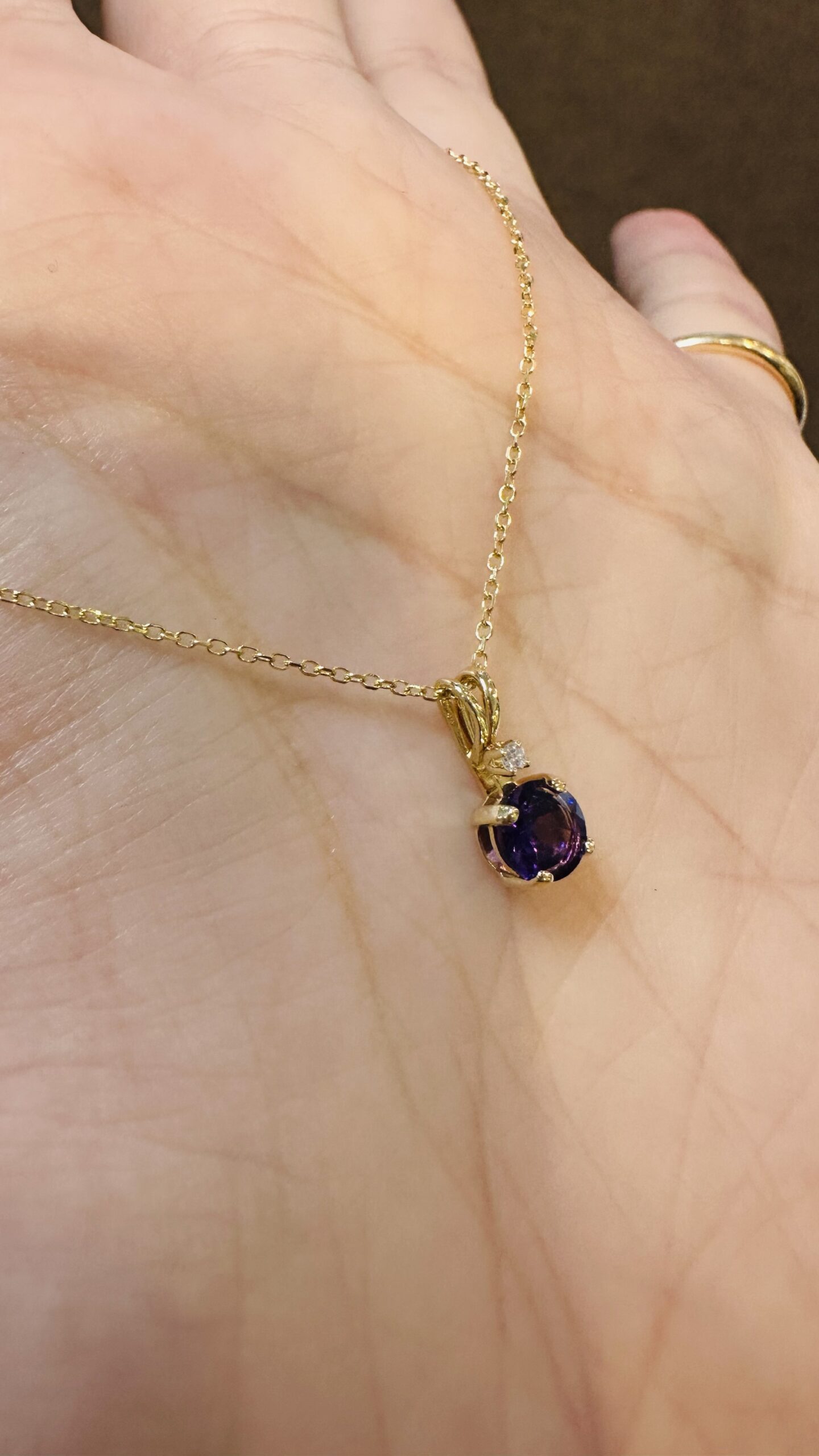 14k Yellow Gold Genuine 5 MM Amethyst & Diamond Pendant - Image 5