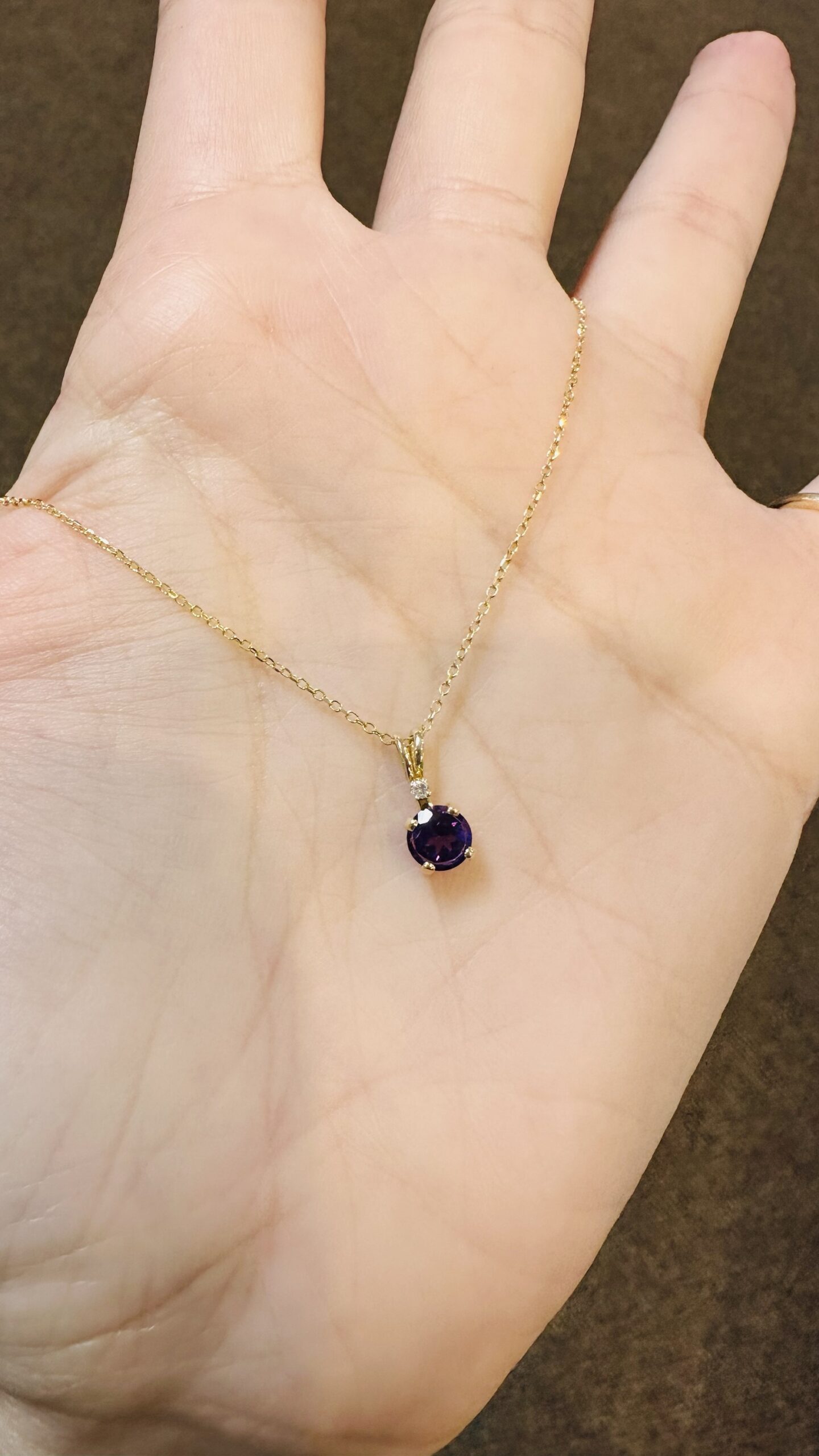 14k Yellow Gold Genuine 5 MM Amethyst & Diamond Pendant - Image 8
