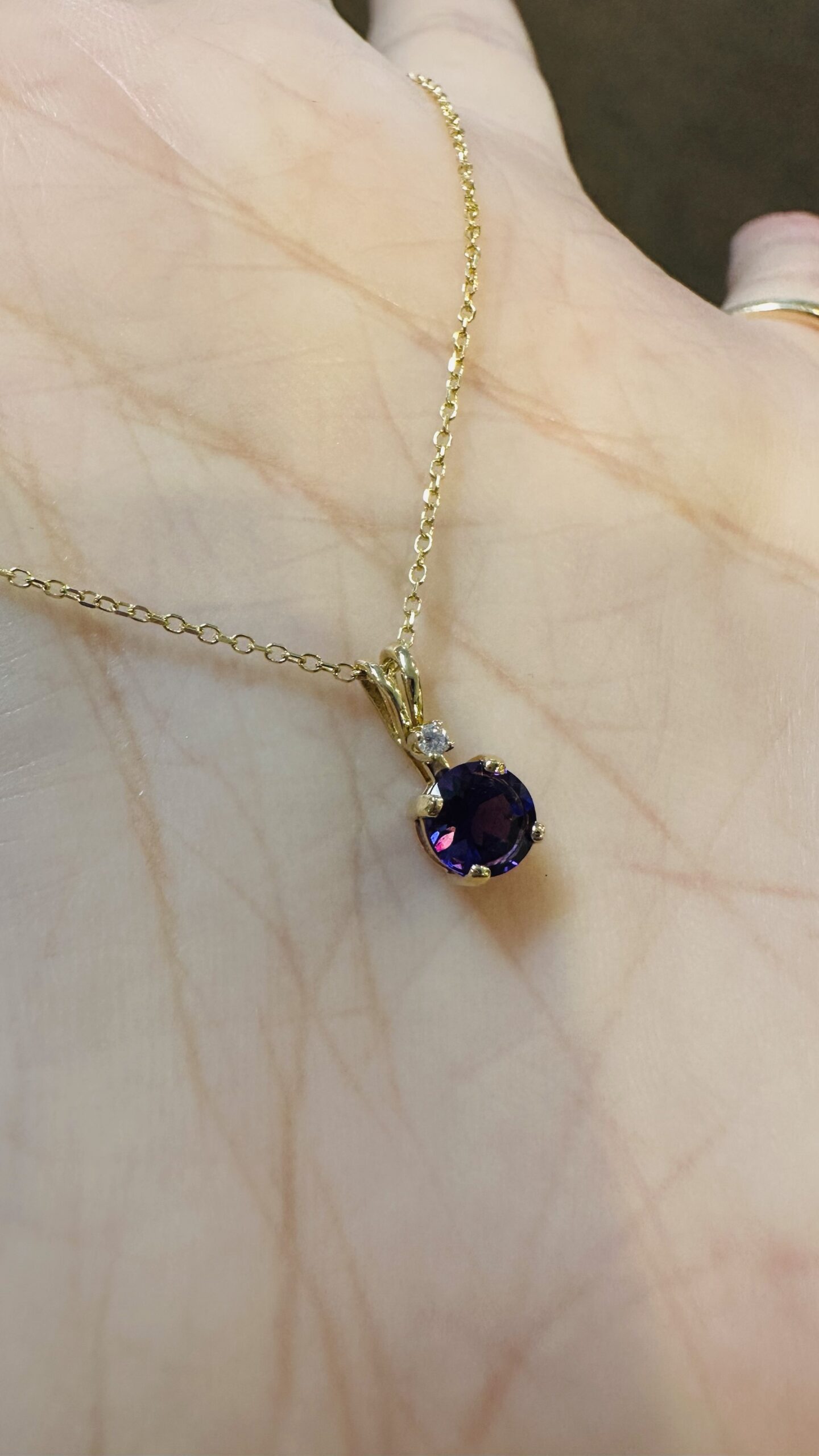 14k Yellow Gold Genuine 5 MM Amethyst & Diamond Pendant - Image 12