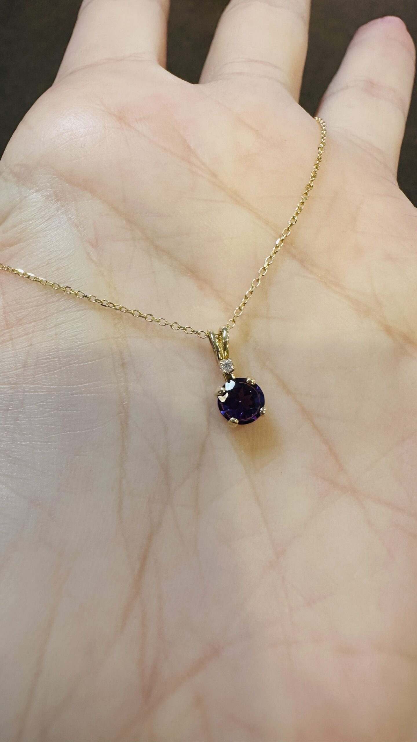 14k Yellow Gold Genuine 5 MM Amethyst & Diamond Pendant - Image 17