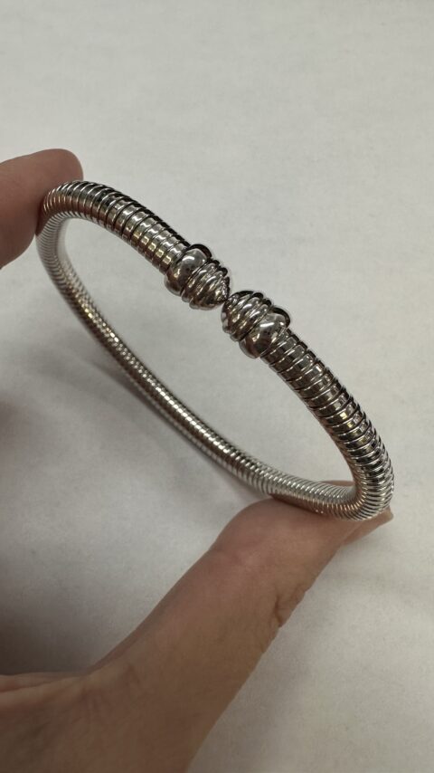 18k White Gold Coil Flexible Cuff Style Bracelet
