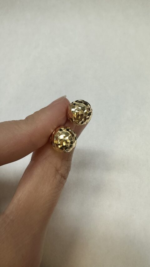 18k Yellow Gold 10 MM Hammered Ball Stud Earrings
