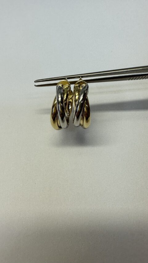 18k Tri-Color Cross-Over Hoop Earrings