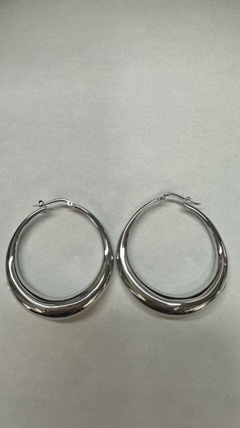 18k White Gold Large Off-Round Hoop Earrings