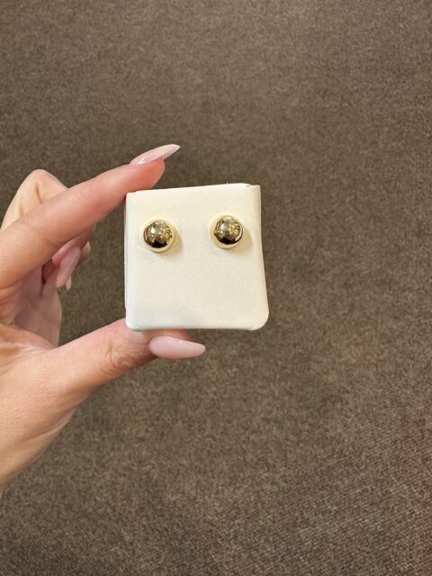 18k Yellow Gold 10 MM Button Stud Earrings