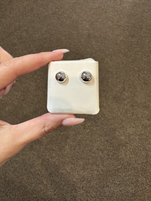 18k White Gold 10 MM Button Style Stud Earrings