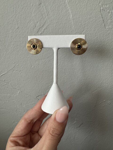 Vintage 14k Yellow Gold Genuine Sapphire Disc Post & Clip Earrings