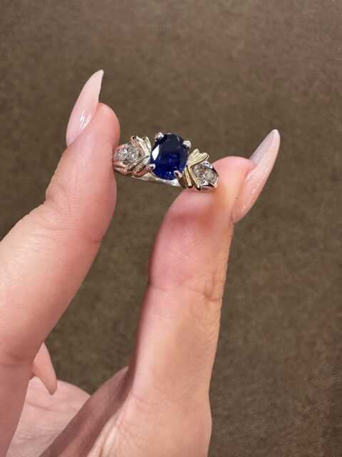 14k White & 14k Yellow Gold Genuine .85 Cttw Sapphire & Diamond Ring