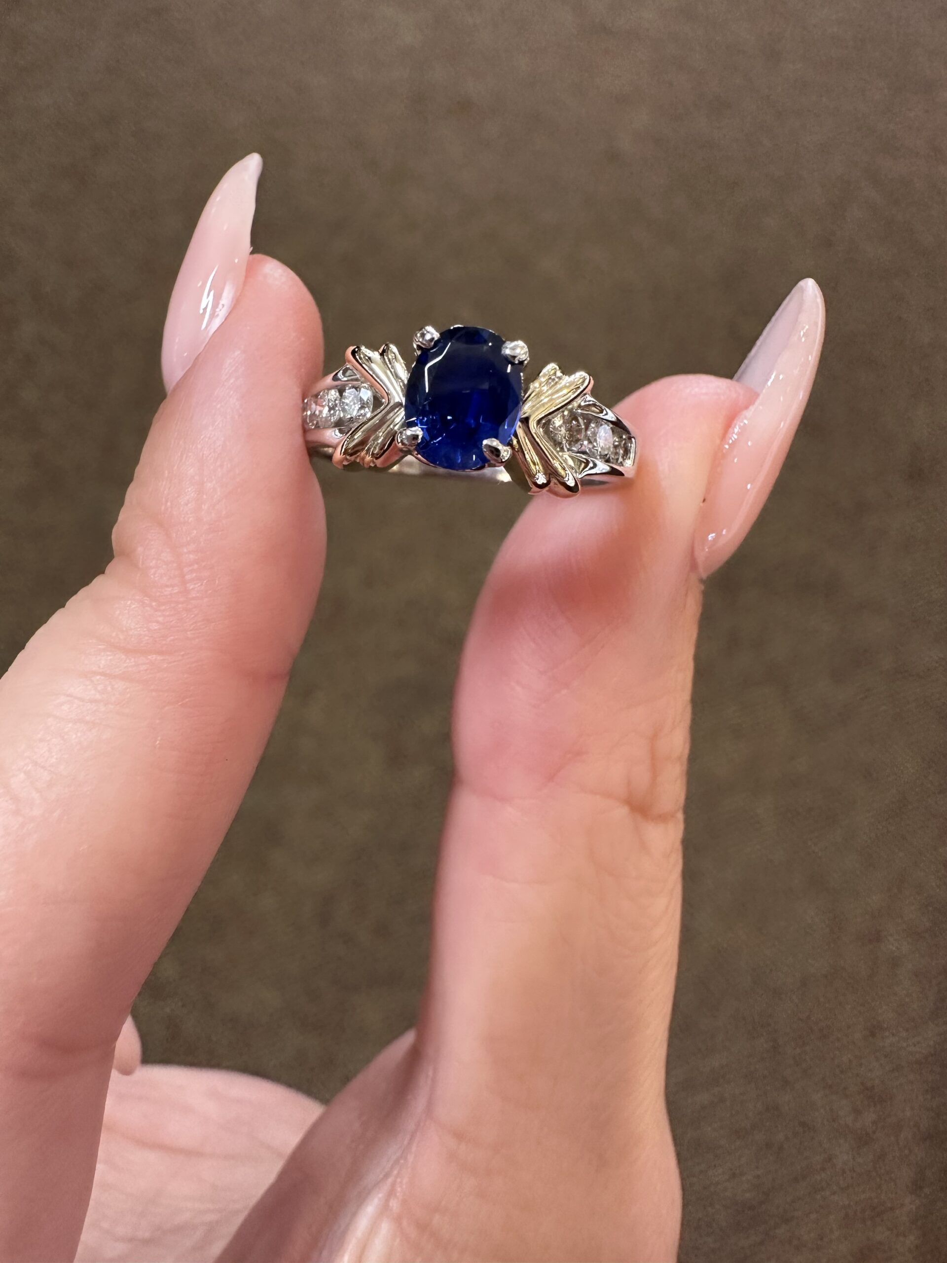 14k White & 14k Yellow Gold Genuine .85 Cttw Sapphire & Diamond Ring - Image 2