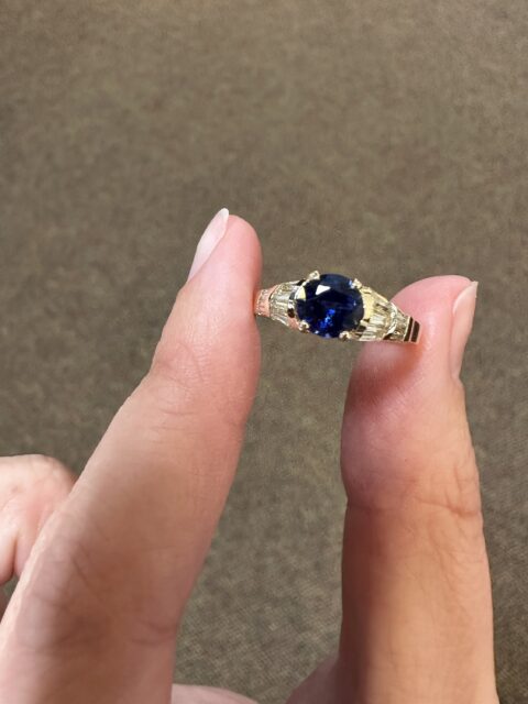 14k Yellow Gold Genuine .93 Carat Sapphire & Diamond Baguette Ring