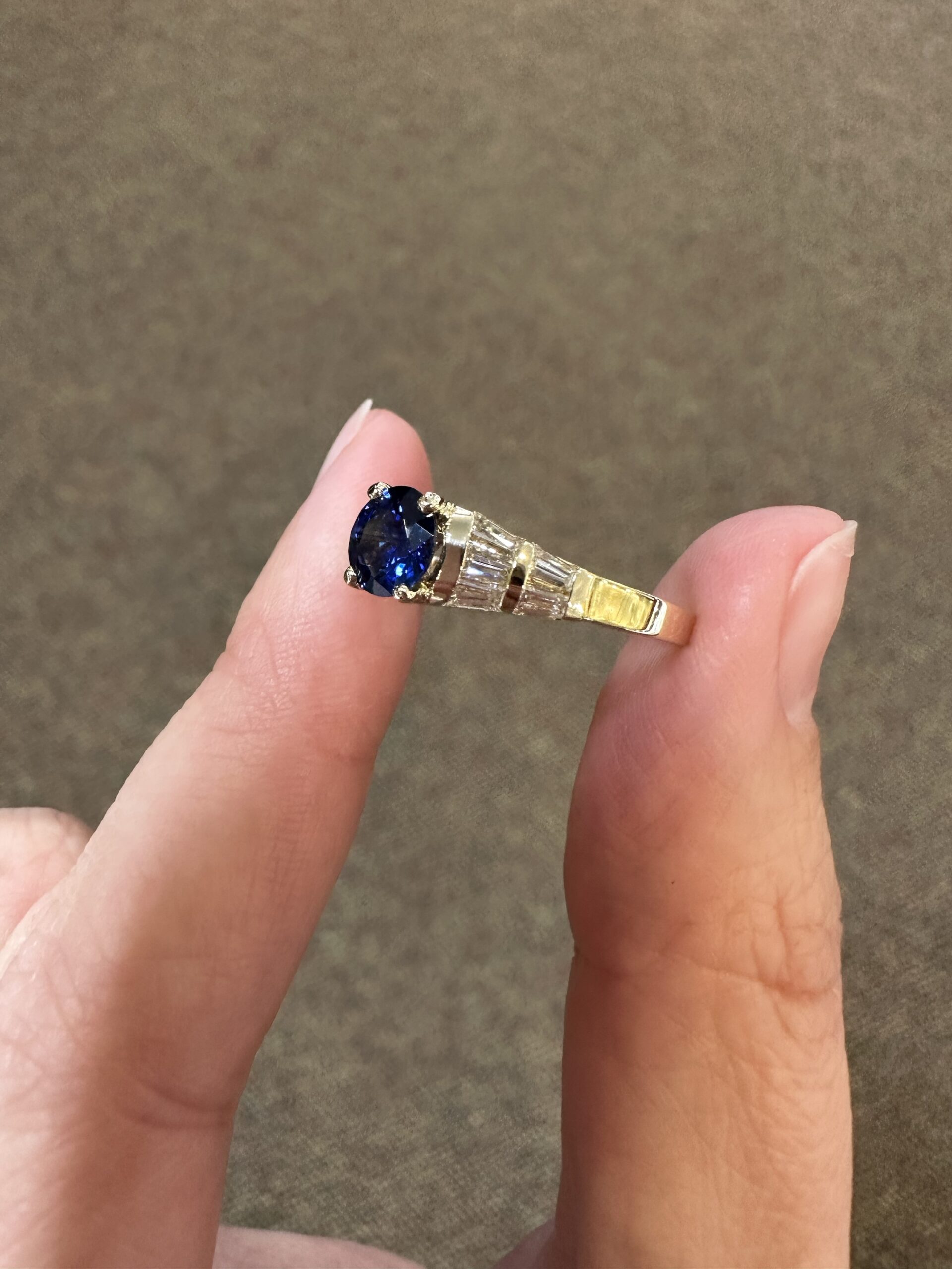 14k Yellow Gold Genuine .93 Carat Sapphire & Diamond Baguette Ring - Image 4