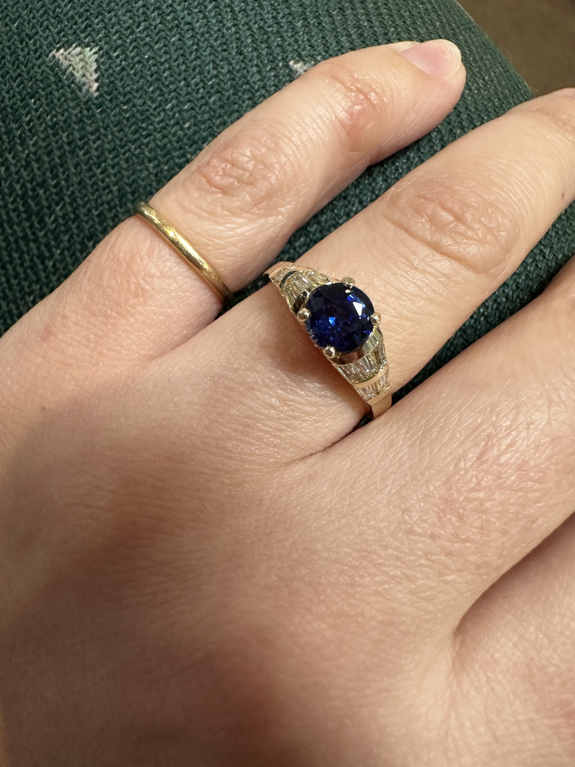 14k Yellow Gold Genuine .93 Carat Sapphire & Diamond Baguette Ring - Image 29