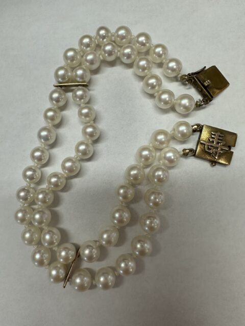 Vintage Double Strand Pearl Bracelet With 14k Yellow Gold “Longevity” Clasp