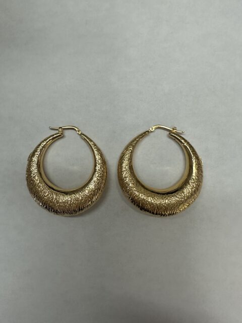 18k Yellow Gold Large Textured Hoop Earrings