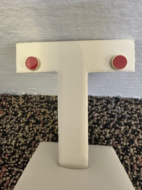 18k Yellow Gold Coral Inlay 7 MM Stud Earrings