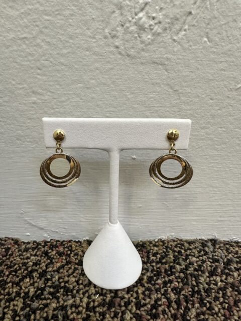 18k Two-Tone Open Circle Dangle Stud Earrings