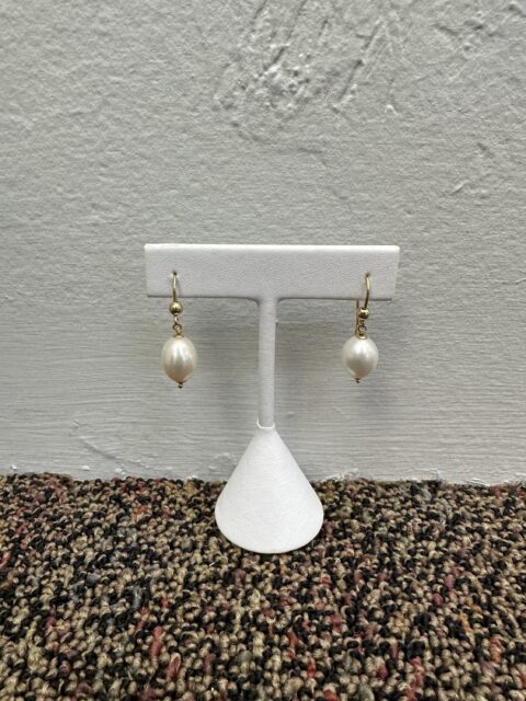 18k Yellow Gold 9.5 MM Freshwater Pearl Dangle Earrings