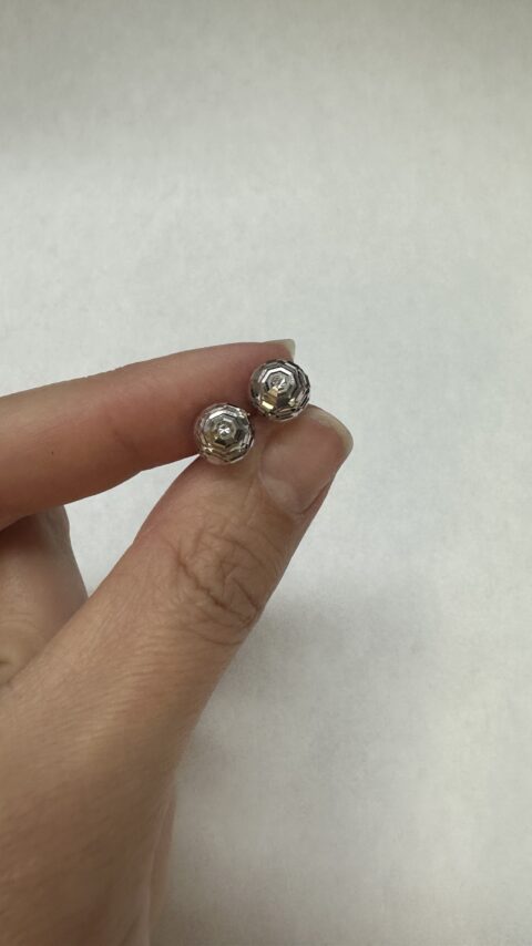 18k White Gold 8 MM Textured Ball Stud Earrings