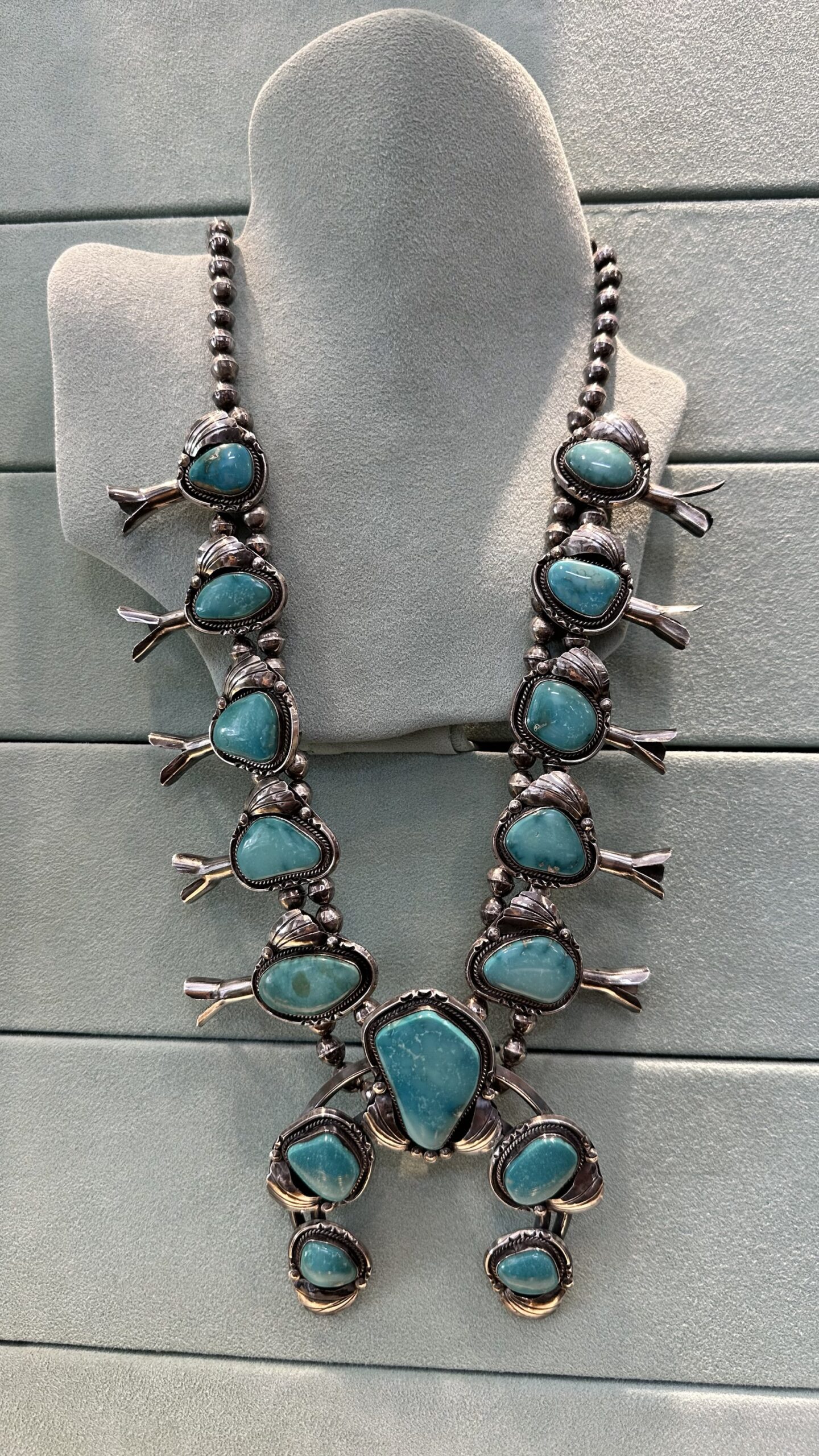 Sterling Silver Turquoise Squash Blossom Necklace