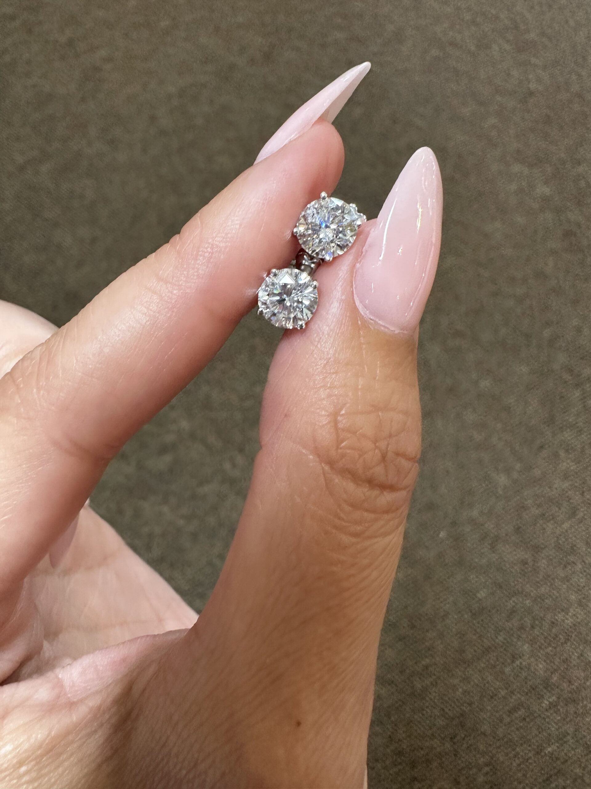 14k White Gold Genuine 2.12 Cttw Round Brilliant Cut Diamond Stud Earrings - Image 3