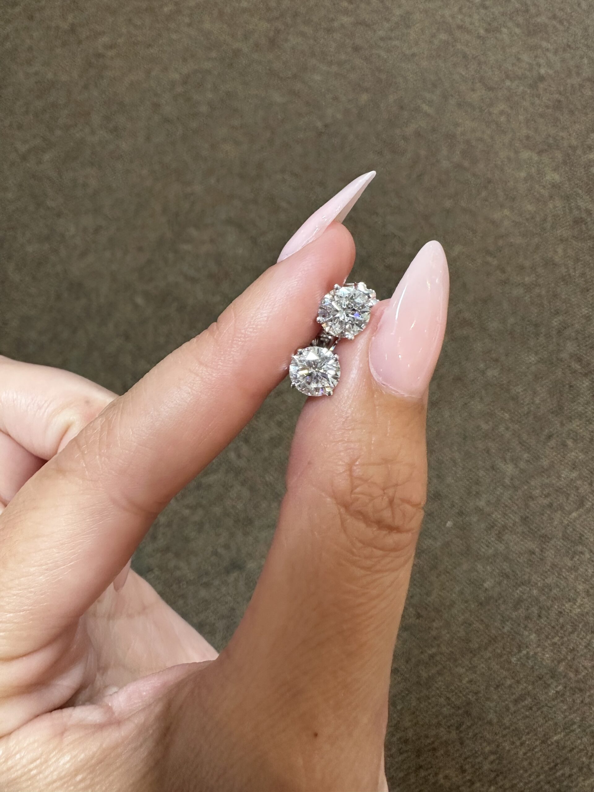 14k White Gold Genuine 2.12 Cttw Round Brilliant Cut Diamond Stud Earrings - Image 4