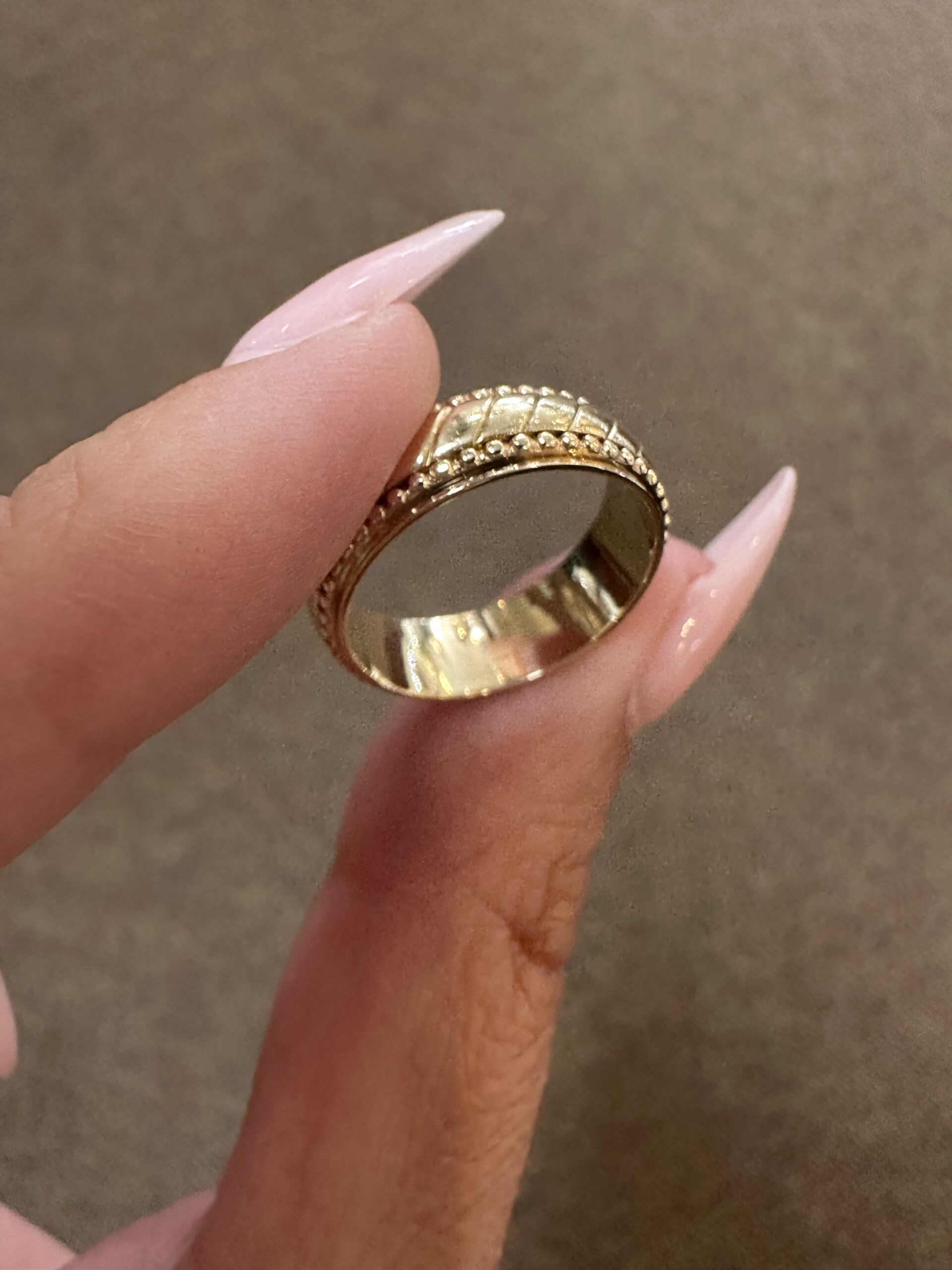 14k Yellow Gold 6 MM Art Carved Wedding Band - Image 10