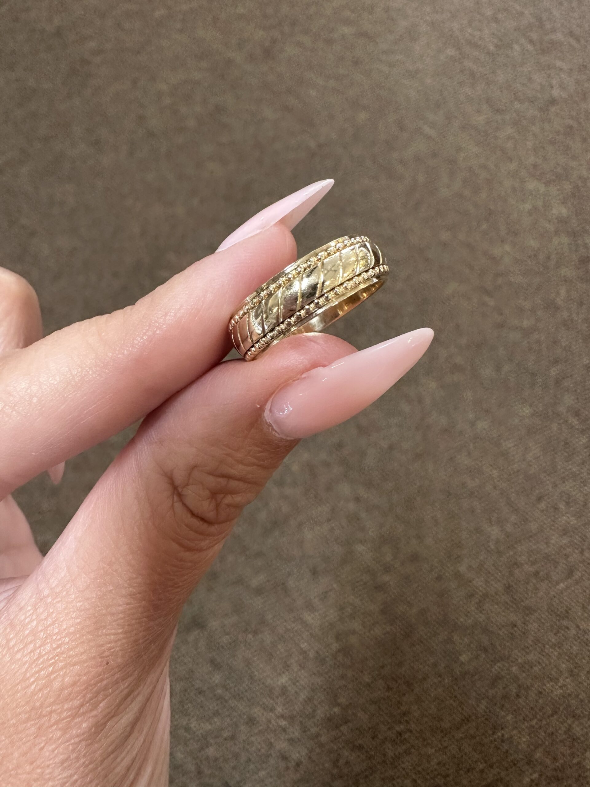 14k Yellow Gold 6 MM Art Carved Wedding Band - Image 11