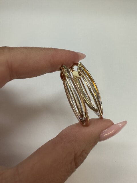 18k Tri-Color Oval Shaped Hoop Earrings