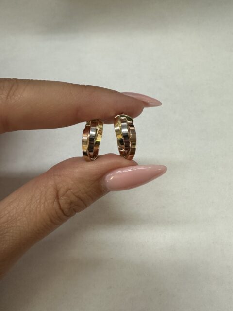 18k Tri-Color Small Round Hoop Earrings, 2.3 Grams