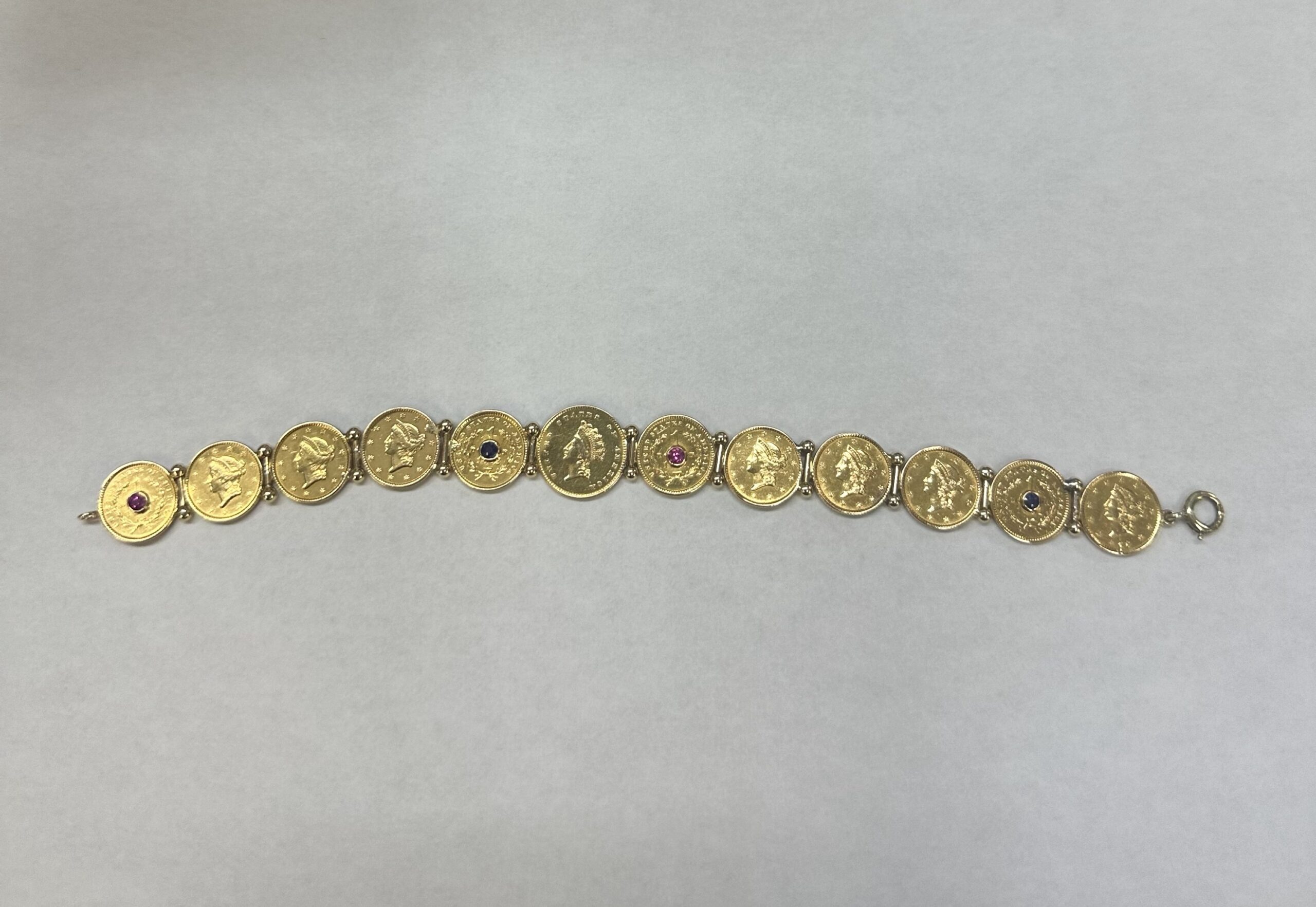 Antique Genuine $1 Gold Coin Bracelet With Genuine Gemstone Accents - Image 2