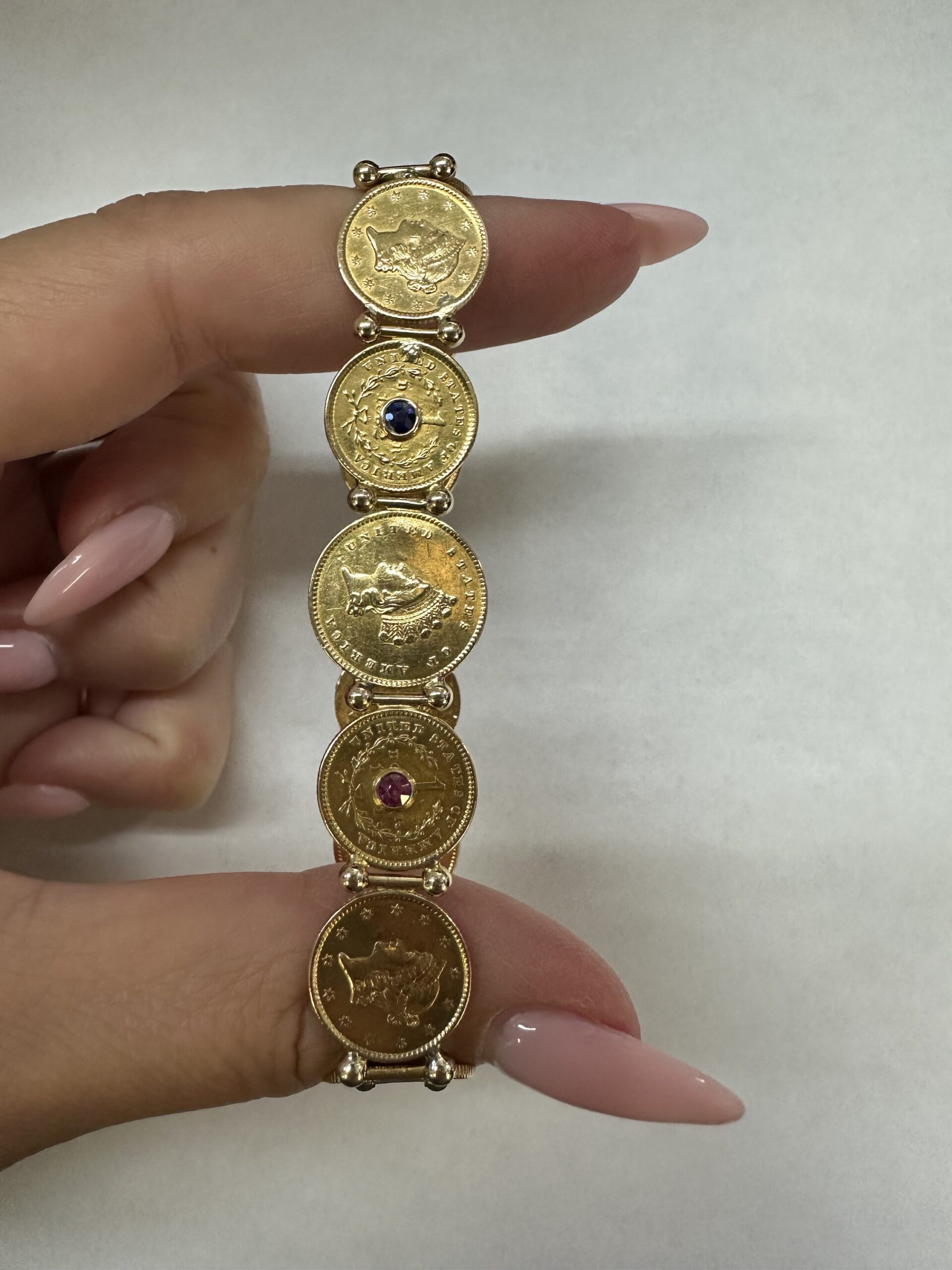Antique Genuine $1 Gold Coin Bracelet With Genuine Gemstone Accents - Image 5