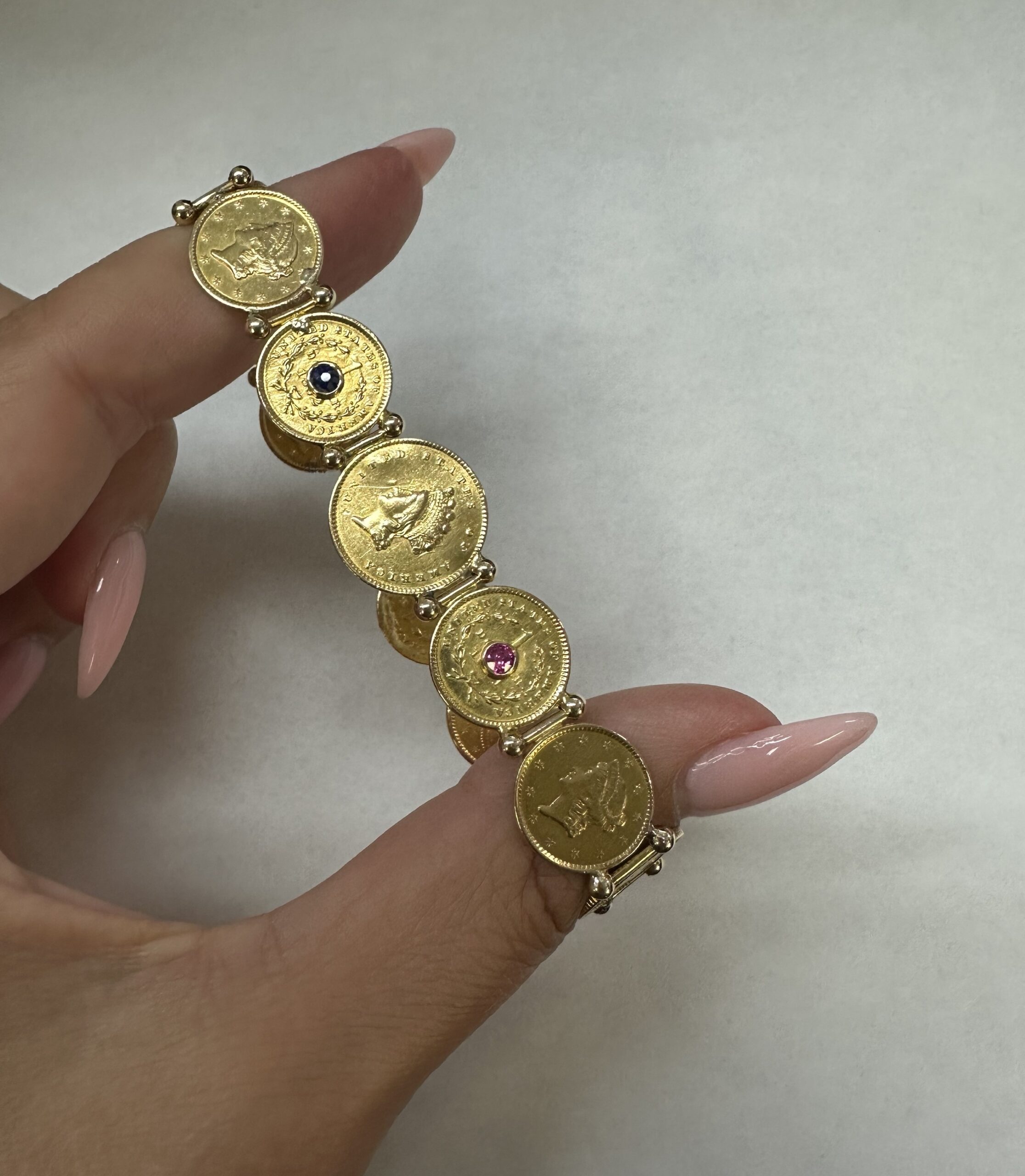 Antique Genuine $1 Gold Coin Bracelet With Genuine Gemstone Accents - Image 6