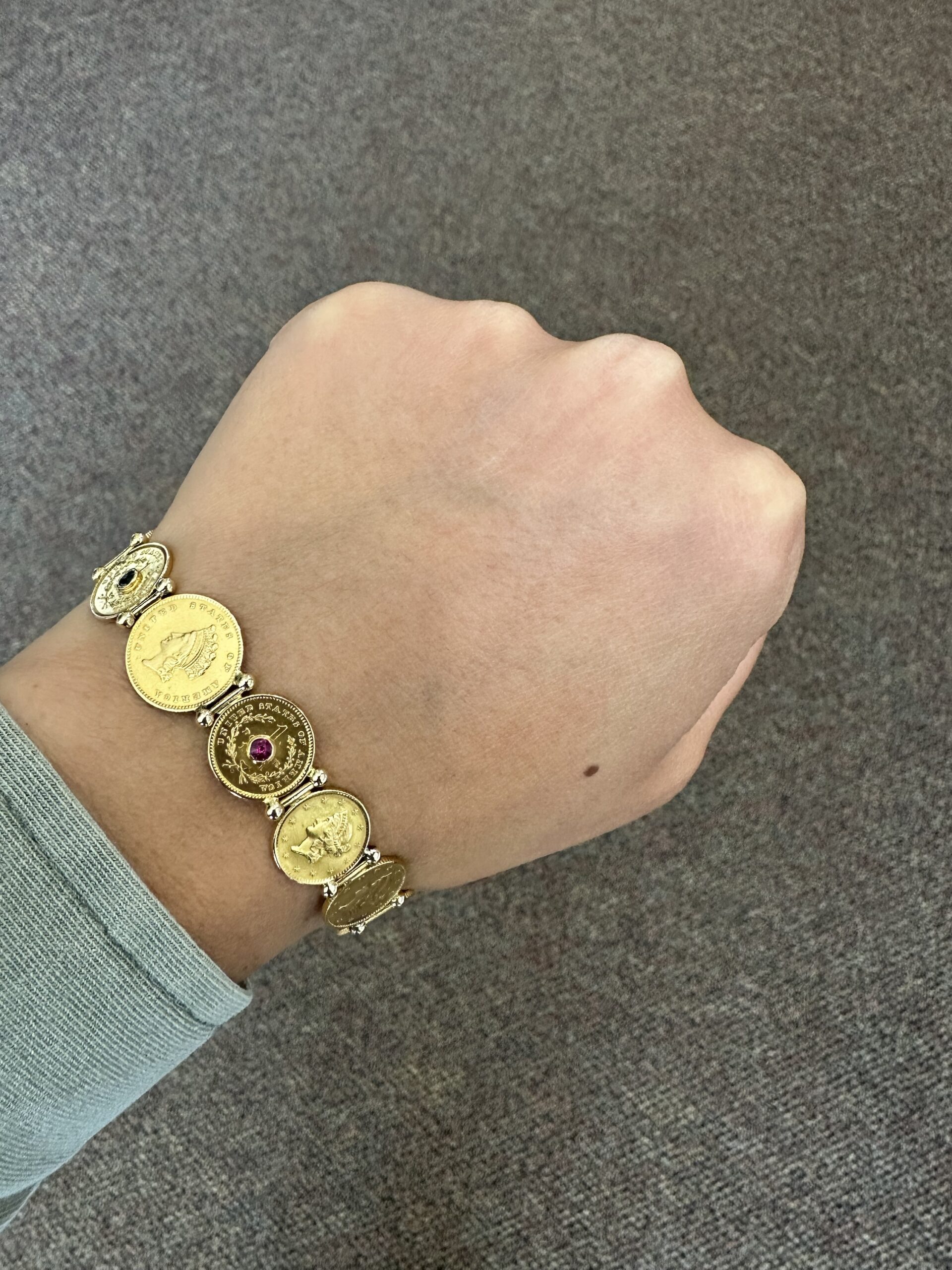 Antique Genuine $1 Gold Coin Bracelet With Genuine Gemstone Accents - Image 18