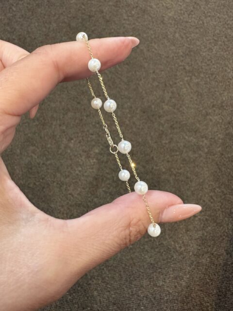 14k Yellow Gold 5-5.5 MM Cultured Akoya Pearl Tin Cup Bracelet