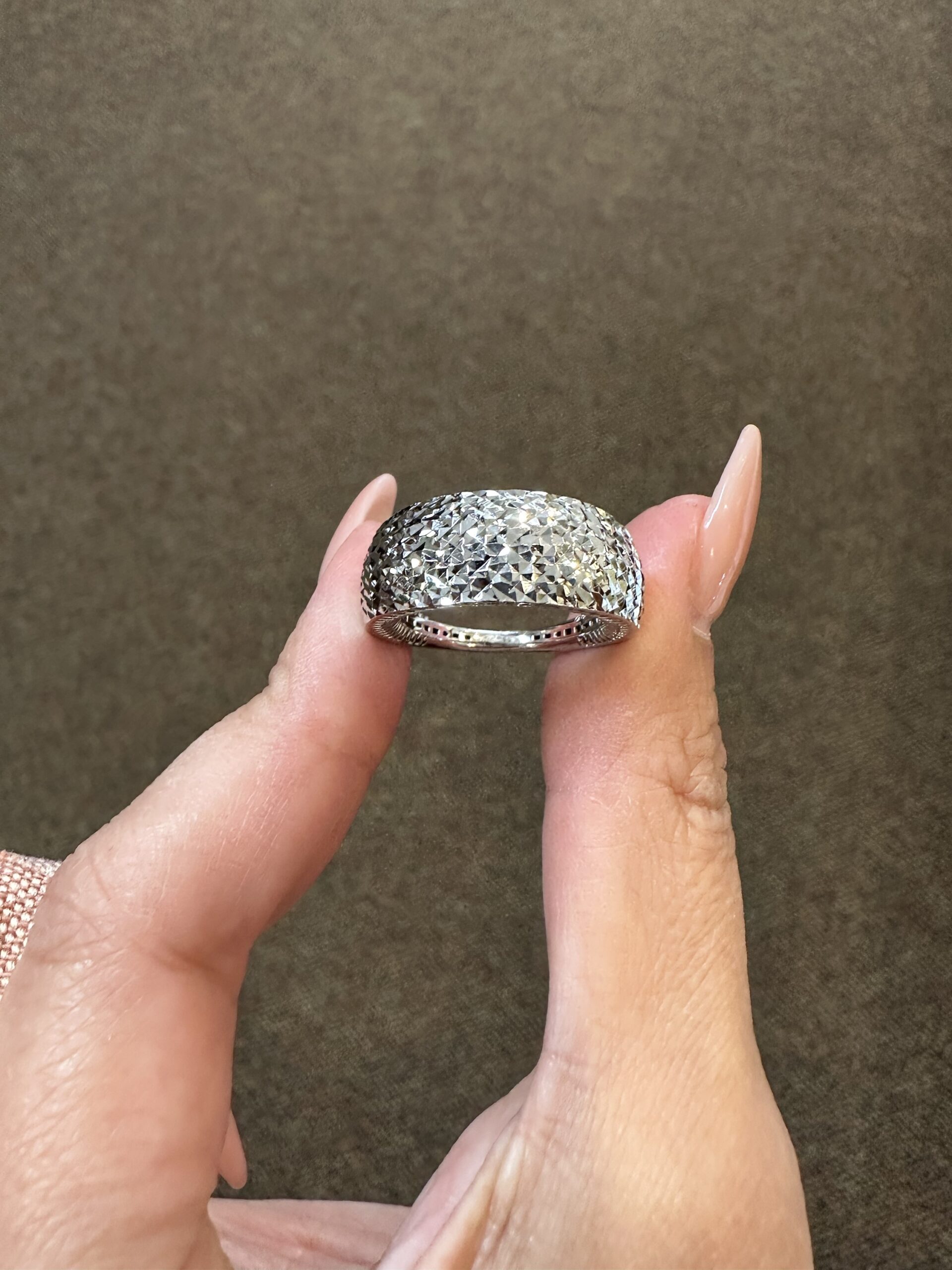 18k White Gold Textured Wide Band Ring