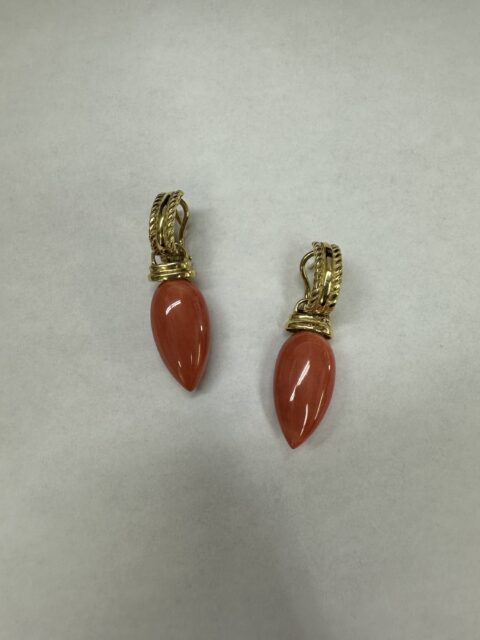 18k Yellow Gold Genuine Coral Post & Clip Statement Earrings