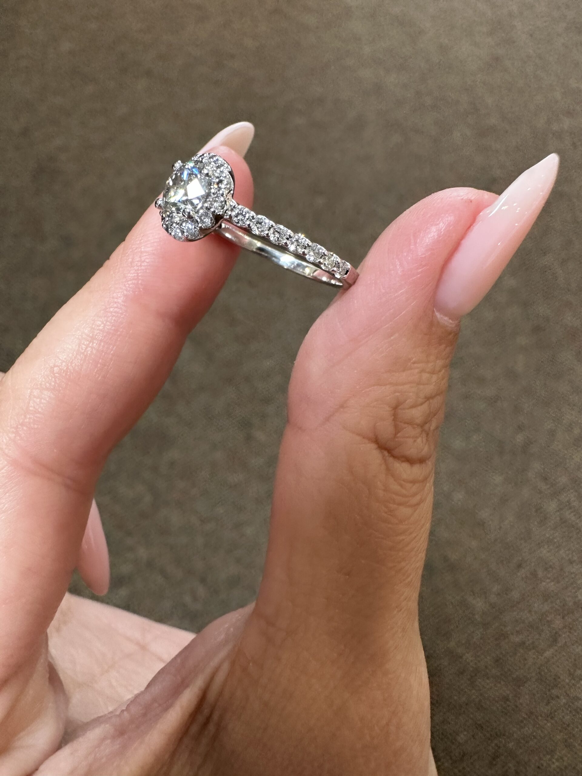 14k White Gold Genuine .90 Carat GIA Certified Round Brilliant Cut Diamond Halo Ring - Image 17