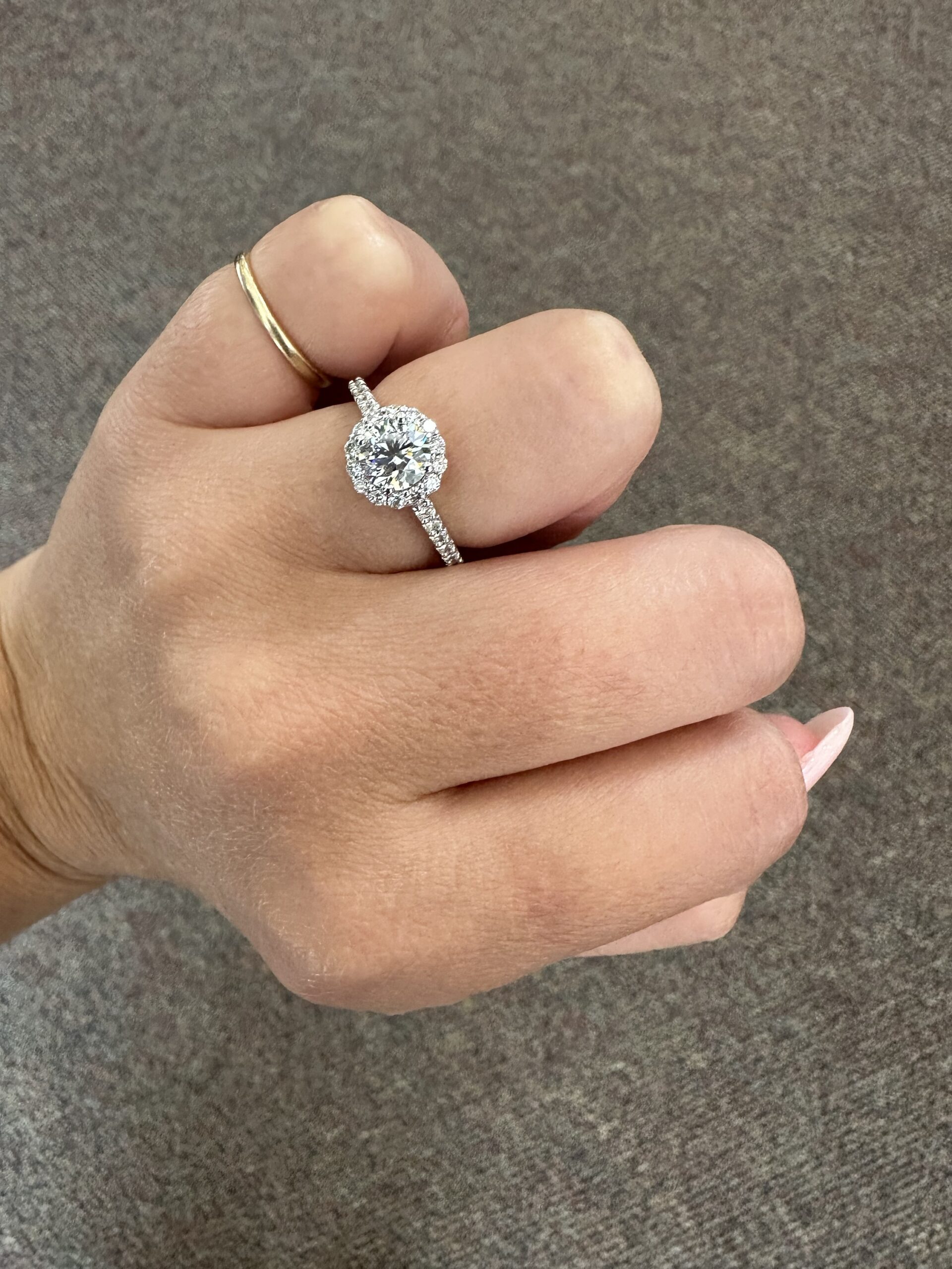 14k White Gold Genuine .90 Carat GIA Certified Round Brilliant Cut Diamond Halo Ring - Image 22