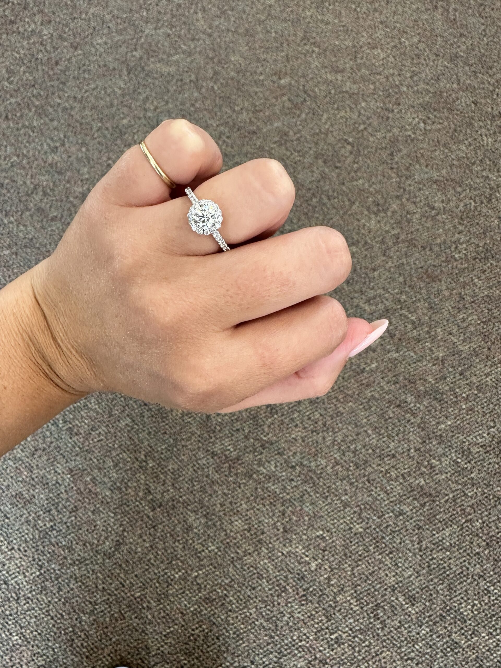 14k White Gold Genuine .90 Carat GIA Certified Round Brilliant Cut Diamond Halo Ring - Image 25