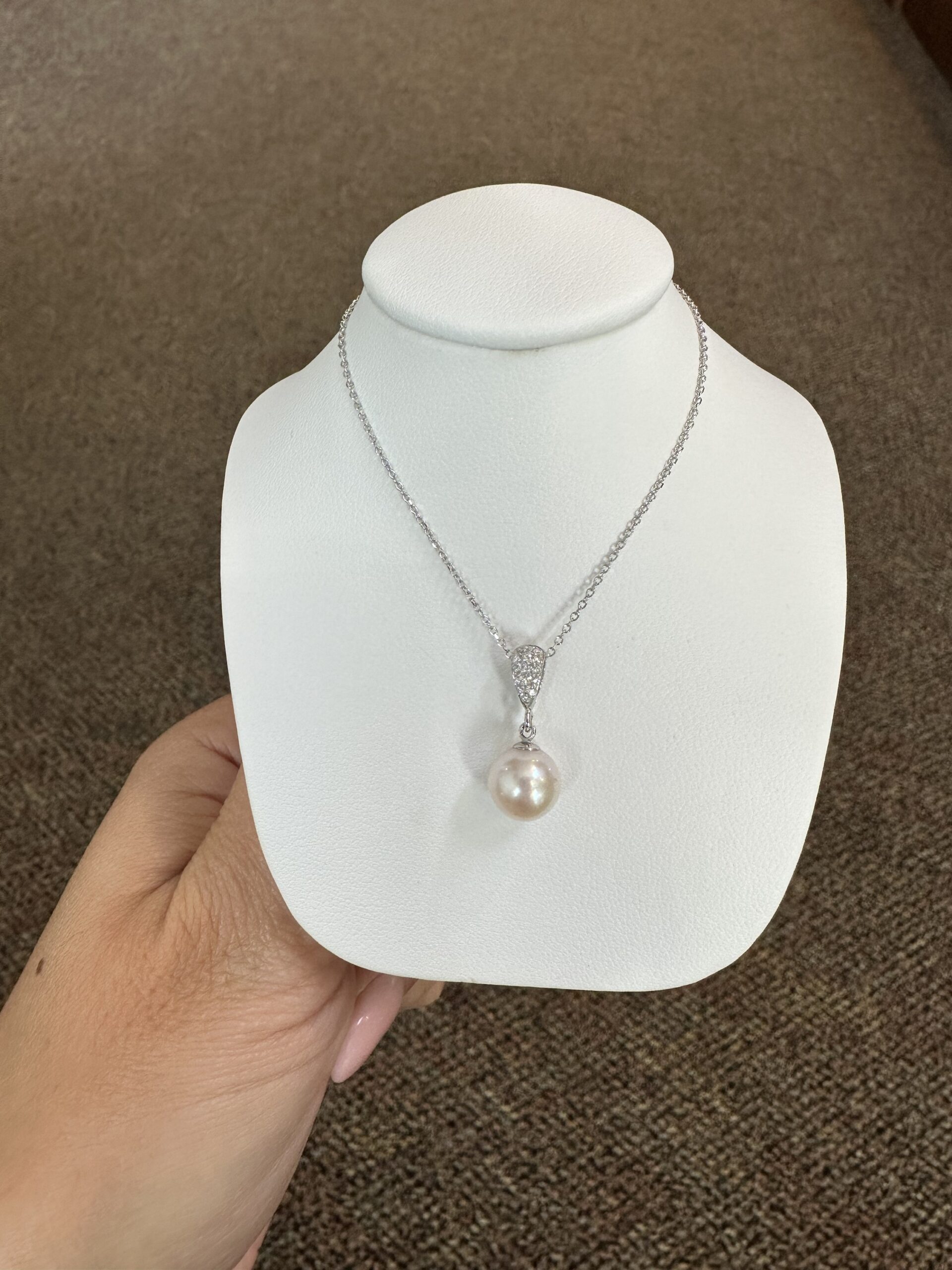 Mikimoto Akoya Pearl and Bezel Diamond White Gold Necklace | Lee Michaels  Fine Jewelry store