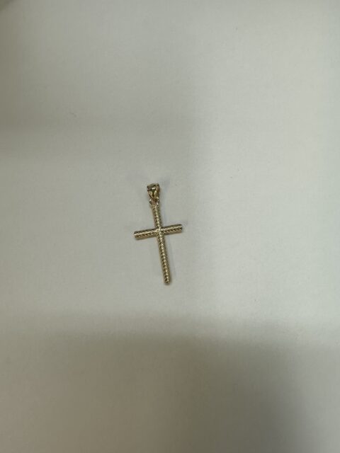 14k Yellow Gold Cross Pendant With Striped Finish