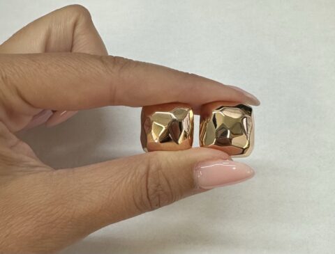 18k Rose Gold Hammered 18 MM Cushion-Shaped Post & Clip Earrings