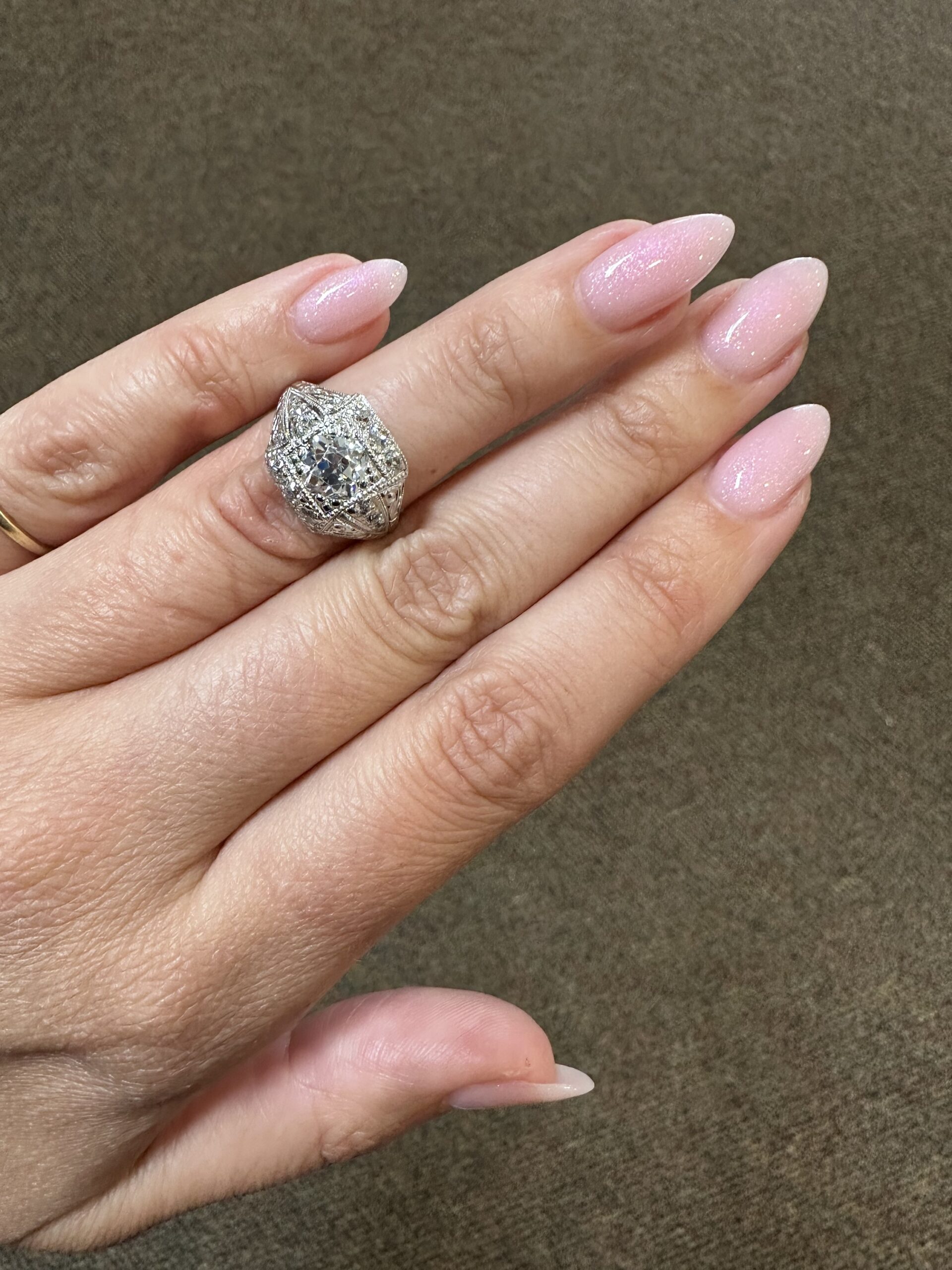 Platinum Antique 1.30 Carat Genuine Old European Cut Diamond Hand-Engraved Ring - Image 54