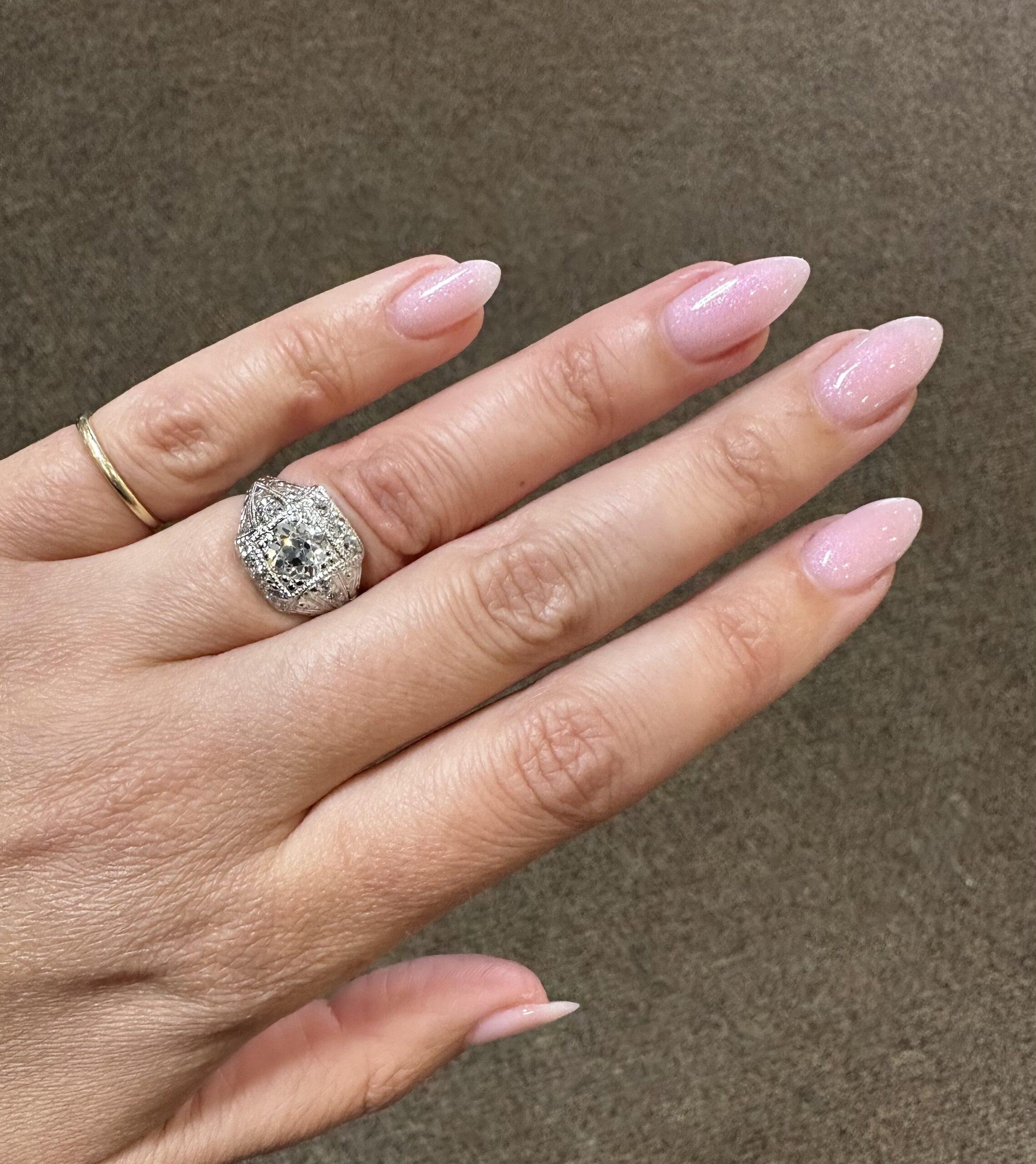 Platinum Antique 1.30 Carat Genuine Old European Cut Diamond Hand-Engraved Ring - Image 55